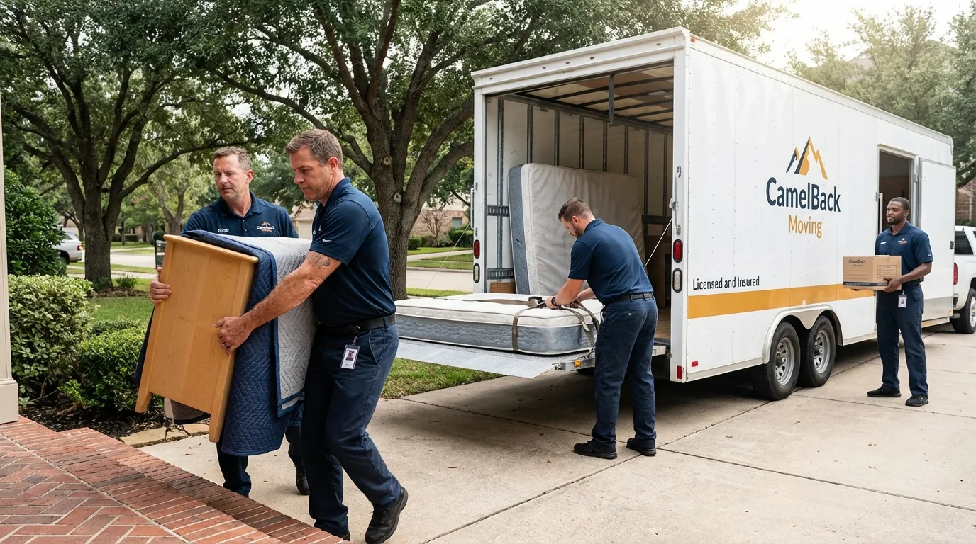 Crew loading residential truck for cross-state move from Montgomery City, MO