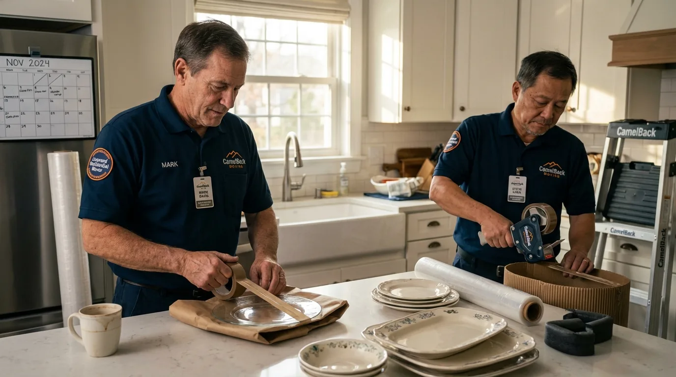 Professional crew packing kitchen dishware in Montgomery City, MO